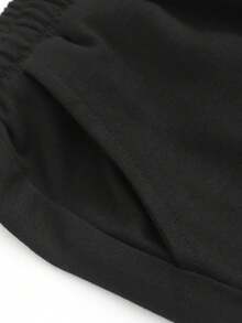 2PCS Women's 2026 Summer Stretchy Crop Top & Cotton Shorts Set, Varsity "Brooklyn NY EST '98" Print, Elastic Waist Breathable Loungewear W/ Pockets - 黑+黑 - 查看 9