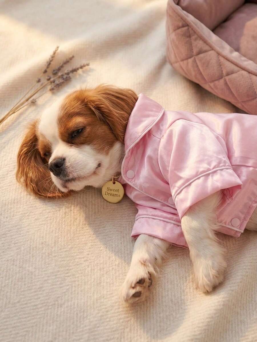 PETSIN 1 件可爱宠物服装,2 条腿丝绸春秋睡衣,带按扣设计,适合贵宾犬、斗牛犬等狗和猫 - 粉色 - 查看 1