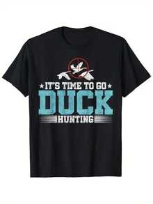 Summer Men's Duck Hunting Shirt Vintage Rifle And Duck Graphic Tee, Loose Fit And Breathable, Suitable For All Seasons, Machine Washable, Retro Duck Season Hunting Clothing, Loose Fit And Comfortable. - Back - View 1