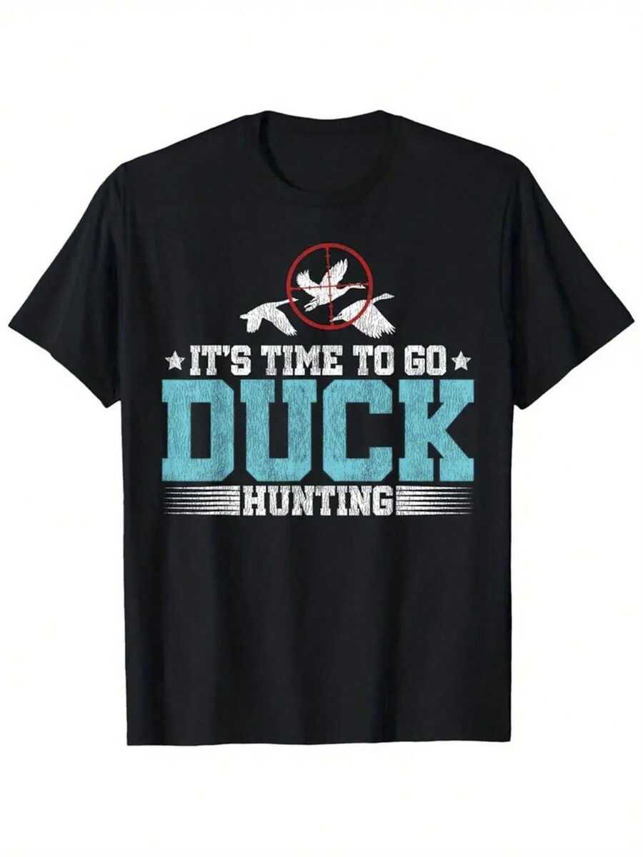 Summer Men's Duck Hunting Shirt Vintage Rifle And Duck Graphic Tee, Loose Fit And Breathable, Suitable For All Seasons, Machine Washable, Retro Duck Season Hunting Clothing, Loose Fit And Comfortable. - Back - View 1