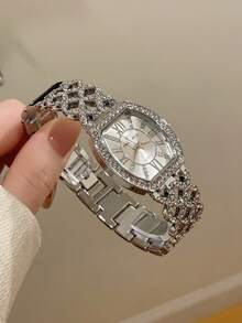 1pc Women's Minimalist Fashion New Diamond-Studded Quartz Watch, Gold/Silver Color, Suitable For Daily Wear And Decoration - Silver - View 2