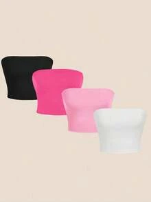 4 piezas de tops de camisola de color liso y de uso versátil casual para mujeres, adecuados para vacaciones de verano - Multicolor - Ver 9