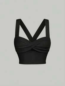 Blusa de verano con tirantes anchos, detalle de retorcido en la parte delantera y tirantes anchos - Negro - Ver 1