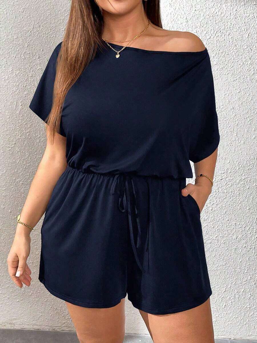 Mono de talla grande para mujer, ropa de verano, shorts, hombros descubiertos y graciosos, conjunto de verano para mujer, atuendo de rave de festival, conjunto de verano para vacaciones de mujer, mono casual de mujer - Azul - Ver 1