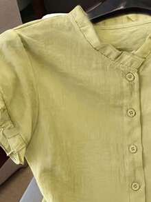 casual de mujer de unicolor y manga corta, para verano - Verde Oliva - Ver 3