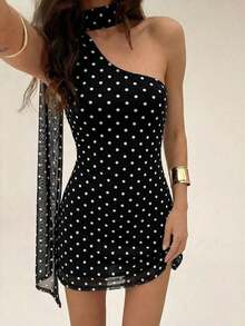 Vestido mini de moda de unicolor sin mangas para mujer - Negro 2 - Ver 4