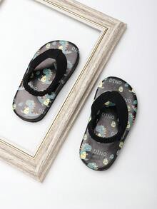 1 Pair Baby Open Toe Breathable Dinosaur Pattern Flip Flops, Children's Outdoor Slip-On Slouchy Sandals - Black - View 5