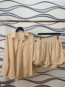 Imported Women's Linen Set / Button / Lining / / Women's - Beige - View 2