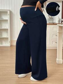 Pantalones casuales de unicolor con bolsillo para mujeres embarazadas, para uso diario - Azul marino - Ver 7