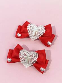 2pcs/Set Cute Heart & Bow Tie Hair Clips, Versatile Accessory For Daily Commute, Festivals, Parties, Outings, Gifting To Best Friends,Snap Clip,Claw Clips - Multicolor - View 21