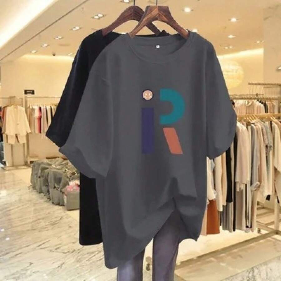 Camiseta con estampado de camisa casual para mujer, manga corta y cuello redondo, moda urbana local de primavera/verano camiseta unisex. QAP9 - Gris Oscuro - Ver 1
