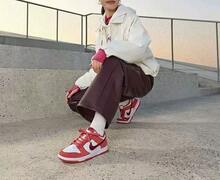Nike Giày thể thao nữ cổ thấp đa năng DUNK Classic Retro Casual - Trắng/Đỏ - Xem 4