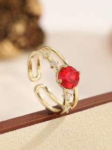 Nhẫn hở mạ vàng 18K hình trái tim đỏ và hoa hồng đính đá Cubic Zirconia, nhẫn đeo ngón tay có thể điều chỉnh kích thước, trang sức ngọt ngào lãng mạn dành cho phụ nữ. - Nhiều màu - Xem 28