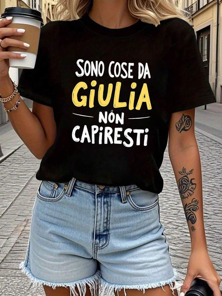 JULIA'S COLORS YOU WOULDN'T UNDERSTAND Letter Print T-Shirt, Short Sleeve, Round Neck, Casual Summer And Spring Top, Women's Clothing - 黑色 - 查看 1