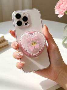 1pc Cute Minimalist Girl Style Double-Layer Pink Heart & Cherry Rotating Magnetic Phone Holder, Extendable Portable Desktop Phone Stand, Suitable As Holiday Gift For Sisters, Girlfriends And Classmates (Used With Magnetic Sticker For More Secure Attachment) - Pink Heart Cherry - View 2