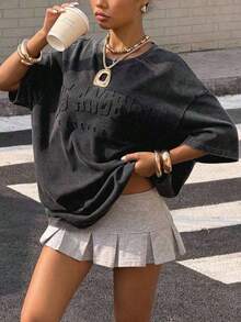 Women's Loose-Fitting Short-Sleeved T-Shirt, Casual, Minimalist, Retro, Punk, Y2K Style, Versatile, Ideal For Parties And The Airport, With A Black And White Lettering And Ring Print, Comfortable For Summer Outfits. Stylish Women's Blouse, Pretty T-Shirts For Women. - 風格 - 查看 6