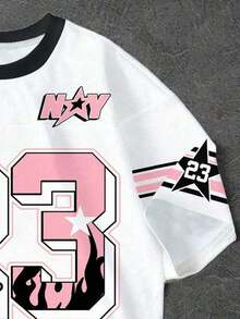 Women's Loose-Fitting T-Shirt With A Minimalist And Casual Number 23 Print - 粉色 - 查看 5