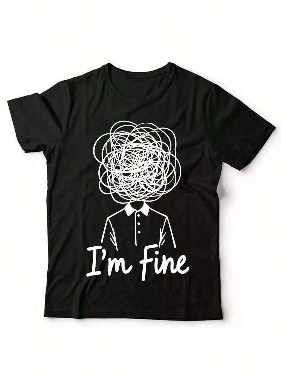Sudadera Casual de Cuello Redondo para Mujer con Estampado "I'm Fine-1Pure-Cotton" - Negro - Ver 1