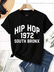 conjuntos de mujer2026Camiseta Casual de Mujer con Cuello Redondo y Manga Corta Estampada Estilo Streetwear Camiseta de Mujer Hip Hop Diseño 1972 South Bronx Ropa de Playa de Verano Regalo para Amantes de la Música y Entusiastas de la Moda Adecuado para Fiestas de Navidad, Actividades Deportivas, Fiestas de Vacaciones, Salidas, Deportes y Otros Regalos Festivos ( ) Camiseta de Algodón Antiarrugas para Mujer, Camisetas Frescas - Negro - Ver 2