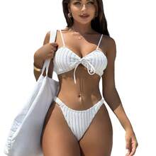 Nuevo bikini de dos piezas de tela especial de color sólido con lazo. - Albaricoque - Ver 6