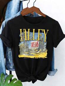 Camiseta Vintage para Mujer Blanca de Manga Corta, Cuello Redondo, con Estampado, Ropa de Moda, Transpirable, Corte Casual, Ideal para Uso Diario y Regalo de Pascua o Día de la Madre, Adecuada para Primavera y Verano, Camiseta con Estampado Gráfico - Negro - Ver 9