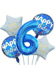 Mixed Happy Birthday Round Balloon, Star Number Balloon Set, For Birthday Decoration, Party Supplies, Anniversary, Festival Celebration, Atmosphere Background Wall Decor Balloon - Multicolor - View 8