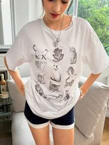 Y2K Style,  Style, The Newest Of 2026, Cute Style, Casual Style. Women's Casual Short-Sleeve Animal Print T-Shirt, Graphic Tees For Summer 180g (S-XXXL) - 白色的 - 查看 4
