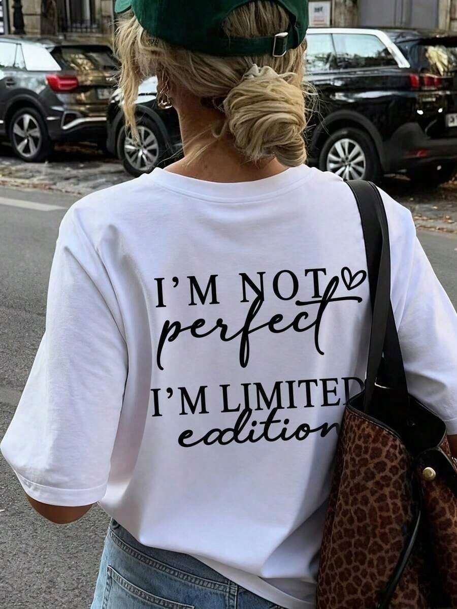 Nueva Camiseta Casual de Verano con Cuello Redondo y Manga Corta, con Estampado de Frases Inspiradoras en Inglés, Blusa Versátil y Moderna para Mujer, Blanca - Blanco - Ver 1