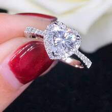 1pc Fashionable Shiny Silver-Tone Alloy Ring With  Stone Decoration, Suitable For Ladies To Wear Daily Or As Engagement Ring - Silver - View 7