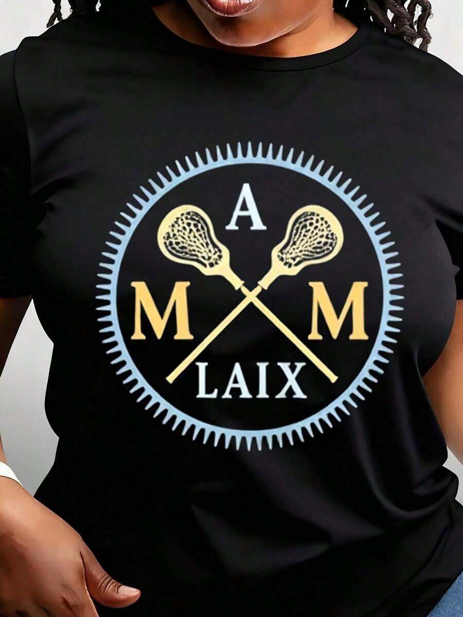 Camiseta de Lacrosse para Mujer "Lax Mom" - Diseño de Palos Cruzados y Corazón Estilo Y con Letras "LAX" en Negrita, 95% 5%, Lavable a Máquina, Corte Regular para Primavera, Verano y Otoño, Regalo para Mamá Lacrosse, Ropa para Fanáticos, Camiseta Casual Resistente para Juegos y Uso Diario. - Negro - Ver 1