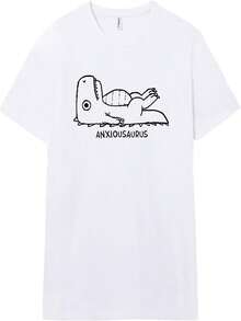 Pampling Camiseta de Manga Corta 100% algodón, Ropa Unisex para Hombre y Mujer, Serigrafiada con Cuello Redondo y Corte Recto, Camiseta Blanca (Anxiousaurus) - Blanco - Ver 1