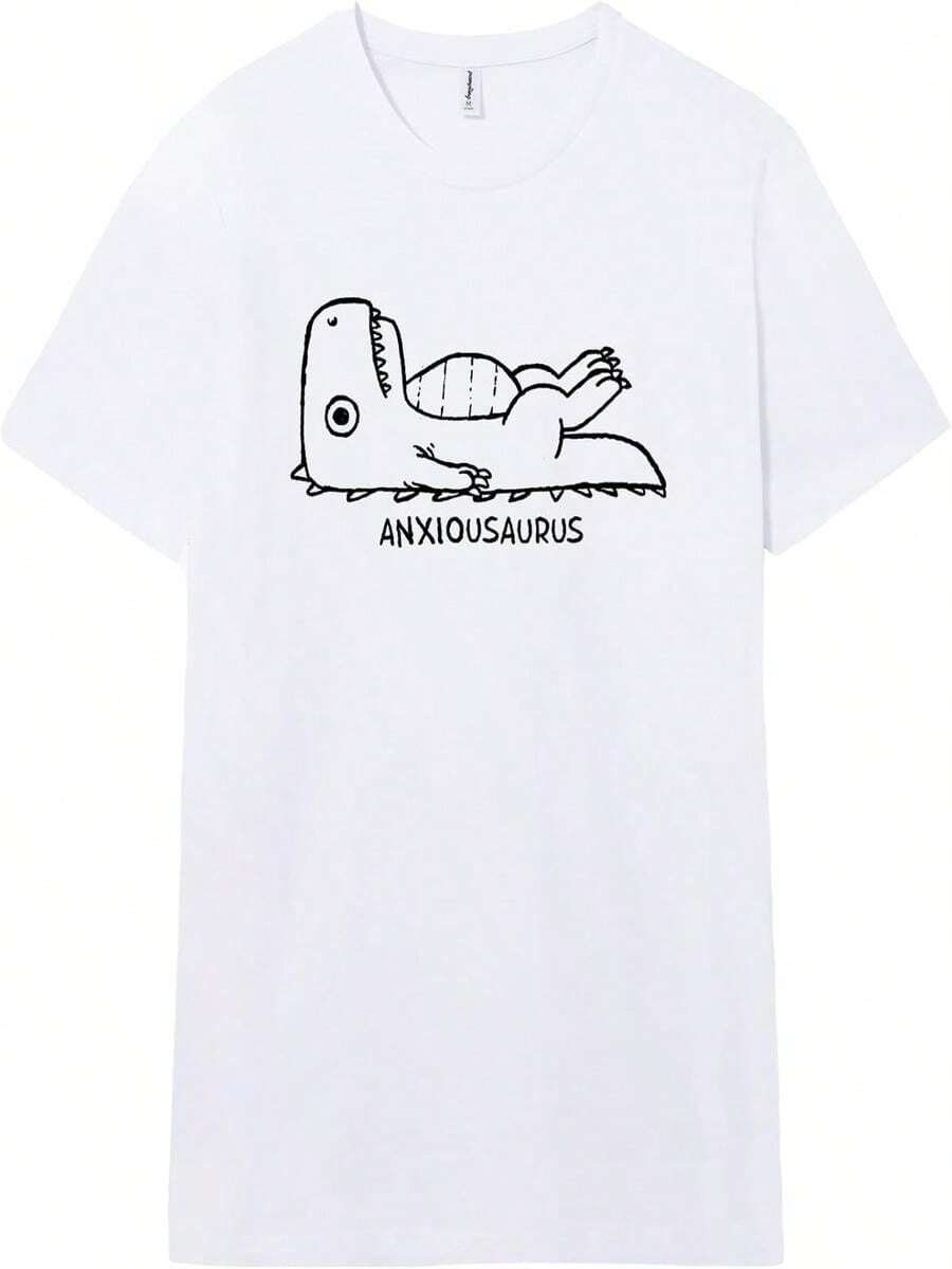 Pampling Camiseta de Manga Corta 100% algodón, Ropa Unisex para Hombre y Mujer, Serigrafiada con Cuello Redondo y Corte Recto, Camiseta Blanca (Anxiousaurus) - Blanco - Ver 1