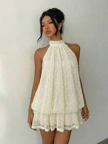MEXAloruh Vestido mini elegante de gasa con lazo en el cuello en color amarillo mantequilla para mujer, vestido para citas, vestido para salir de noche, vestidos de verano para mujer, atuendos para luna de miel, vestido de invitada de boda, atuendos para vacaciones en la isla, vestidos de fiesta elegantes, vestidos de cumpleaños para mujerMEX FAMV - Beis - Ver 6