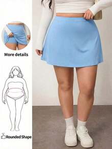 Falda corta casual de línea A de unicolor negro básico para mujer de talla grande, amigable con las curvas del Body redondeado, para el invierno, para la figura de Body redondeado tipo manzana - Azul - Ver 7