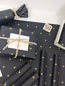 10/20/25/50 Sheets Black Gold Heart Pattern Tissue Paper, Suitable For DIY Crafts, Party Gifts, Bouquet Wrapping, Clothing Packaging And Birthday Gift Decoration - Black Background With Gold Heart - View 3
