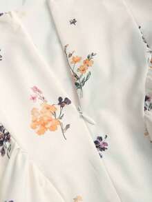 Vestido mini para mujer de alta gama, de estilo retroamericano, con estampado floral, espalda descubierta, corte slim, plisado, cuello asimétrico sin mangas y lunares - Multicolor 2 - Ver 5