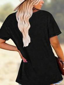 Camiseta de verano de moda premium para mujer, camisa para vacaciones en la playa, camisa de algodón puro para chicas, ecológica. - Negro - Ver 3