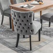 4-Legged Chair, Grey Velvet Dining Chair, With Button Tufting, Solid Wood Frame, Grey (Set Of 2) - 灰色 - 查看 5