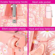 Girls Rolling Backpack, Girl Roller Bookbag With Lunch Box For Adults, Water Resistant Wheeled School Bag For College Teens Kids Travel - Pink Flower - UV Trolley Backpack for Soccer Ball - View 4