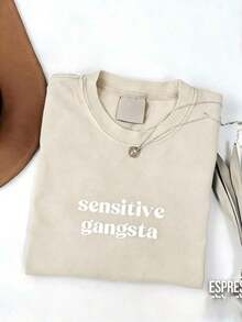 T-Shirt With The Phrase "Sensitive Gangsta", Meme "God Forbid, I'm A Sensitive Gangster", Graphic T-Shirt "I'm A Mama, Mamacita", Gift For Her (Retro Style, Thick Fabric, Unisex) - 杏色 - 查看 2