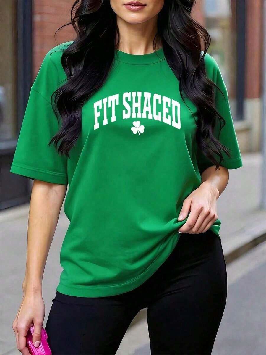 Funny Shamrock Design T-Shirt For Irish Drinking Day. St. Patrick's Day Blouses For Women > Shirt - Green - View 1