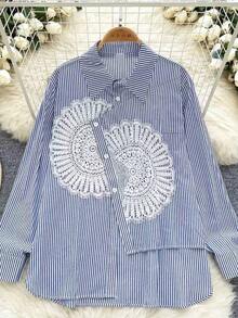 Camisa a rayas casual y versátil para uso diario de mujer - Celeste - Ver 11