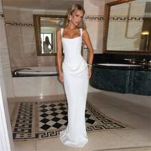 Vestido sin mangas escote cuadrado pliegues ajustado  nueva - Blanco marfil - Ver 10