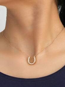 1 Peça Colar Unissex Elegante, Versátil e Casual de Estilo Minimalista e Natural, com Pingente em Formato de U, Zircônia Cúbica Sintética, Adequado para Uso Diário, Banquete, Festa, Presente, Jóia, Casais - colar - Visão 9