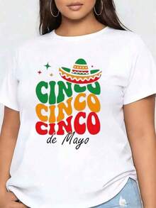 Women's T-Shirt Cinco De Mayo Mexican Sombrero Print Short Sleeve Round Neck Fiesta Celebration Party Wear 220g - 白色 - 查看 8