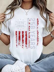 Women's Crew Neck T-Shirt With American Flag Print 1776-2026 250 Years Of Independence, Short Sleeve, Casual Style For Patriotic Celebration - 白色 - 查看 6