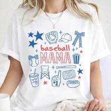 Camia de una sola pieza, Doodle Baseball Mama  o para el Día del Partido - Linda camia estilo retro para mamá beisbolista, regalo, cuello redondo con estilo deportivo moderno, colores intensos, múltiples opciones de color, camia casual de verano para mujer, estilo vacacional, camia con temática de libros, estampados divertidos, festival de música, Pascua, Día del Maestro. Ideal para regalar. Camisetas para mujer, camisetas para hombre, camisas > Elegantes. Estilo bohemio. Blusas suaves, transpirables y cómodas para mujer, ideales para primavera, verano y otoño, perfectas para vacaciones, viajes y uso diario, y para ver partidos. - Blanco - Ver 2