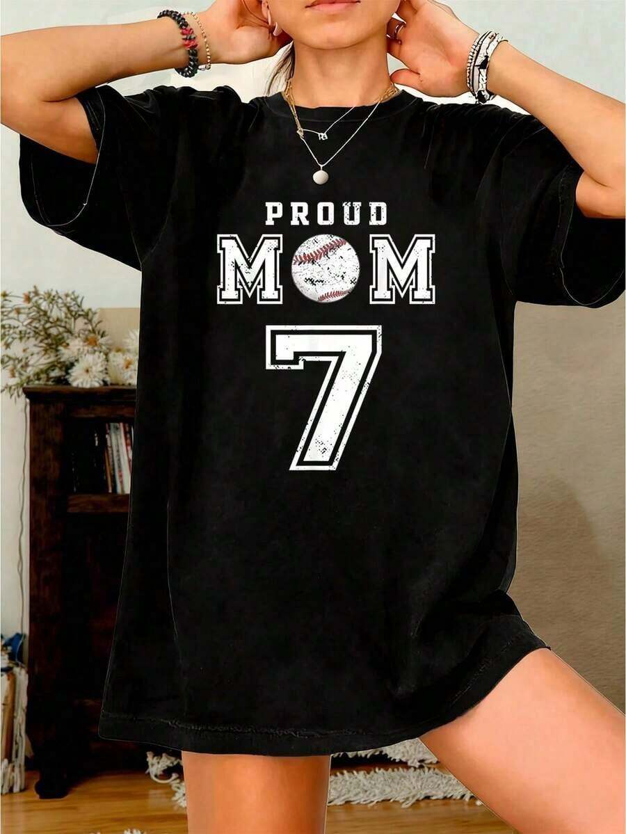 con el número de mamá de béisbol orgullosa, camias gráficas, tops cortos para mujeres, ropa de otoño para mujeres, conjuntos para mujeres, ropa de otoño para mujeres, tops, camia Ideal para regalar. Camisetas para mujer, camisetas para hombre, camisas > Elegantes. Estilo bohemio. Blusas suaves, transpirables y cómodas para mujer, ideales para primavera, verano y otoño, perfectas para vacaciones, viajes y uso diario, y para ver partidos. - Negro - Ver 1