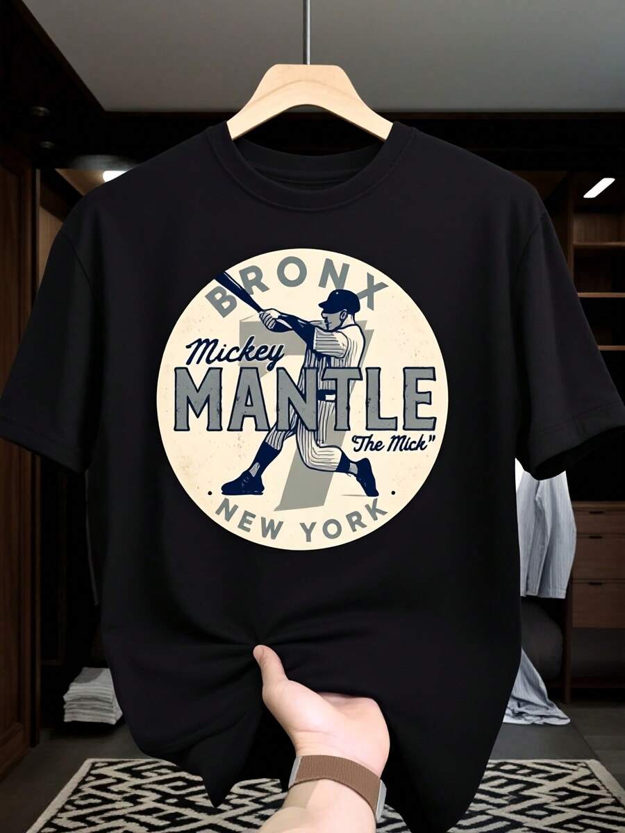 Unisex Short-Sleeved T-Shirt, MickeyMantoBronxNewYorkElMickBaseballPlayerGraphicDesignEasterGiftShortSleeveforMenPartySuitableforOutdoorActivities2RetroInformalShortSleeveT-ShirtRoundNeckandPrintedPattern,SuitableforDailyWorkT-Shirts For Men, , , Dazywomen,Romwemen, Bohochic,Teachersgifts,Tshirtforwomensetswithcurvesparamu,Y2k, - 黑色 - 查看 1