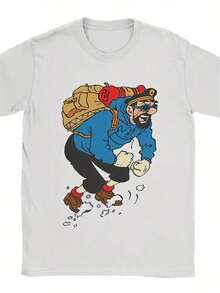 Men's Captain Haddock Graphic Tees, Cool Short Sleeve Crew Neck Summer Tees, Plus Size - White - View 1